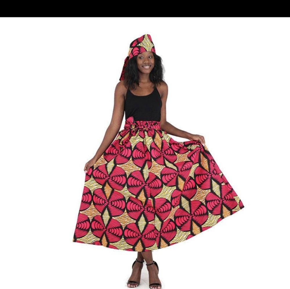 African Print Pink Cosmic Long Skirt